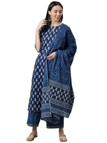 Libas Womens Printed Cotton Straight Kurta With Palazzos and Dupatta - Authentic Libas Clothing | UrbanThreads - Image 2