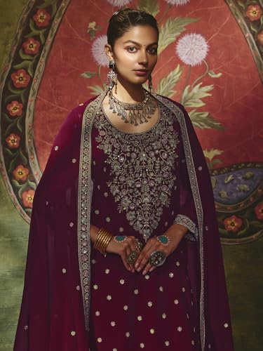 Libas Art Womens Embroidered Georgette Straight Kurta With Palazzos and Dupatta - Authentic Libas Clothing | UrbanThreads - Image 3