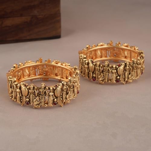 Shining Diva 18k Gold Plated Lord Ram Sita Bangles Set of 2 - Image 4