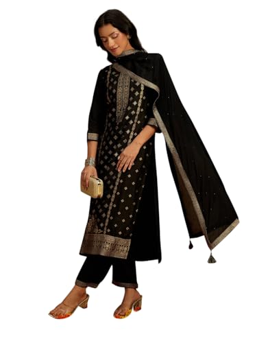 Libas Womens Woven Design Silk Blend Straight Kurta With Trousers and Dupatta - Authentic Libas Clothing | UrbanThreads - Image 2