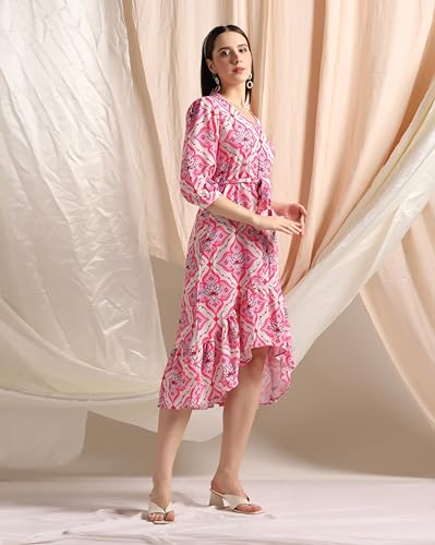 Leriya Fashion Dresses for Women Crepe Abstract Print Belt Waisted High N Law with Ruffled Hem in Wr - Authentic Leriya Clothing | UrbanThreads - Image 5