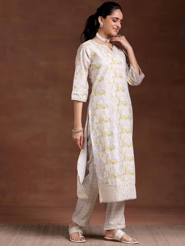Beige Embroidered Kurta Palazzo Suit Set | Libas - UrbanThreads.in - Image 4