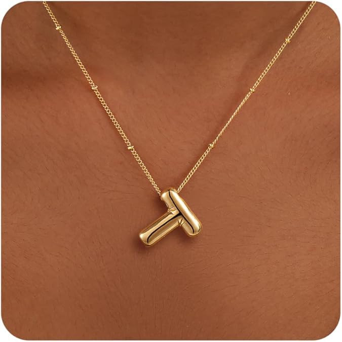 Shining Diva A-Z Letter Bubble Necklace 18K Gold Plated - Image 3