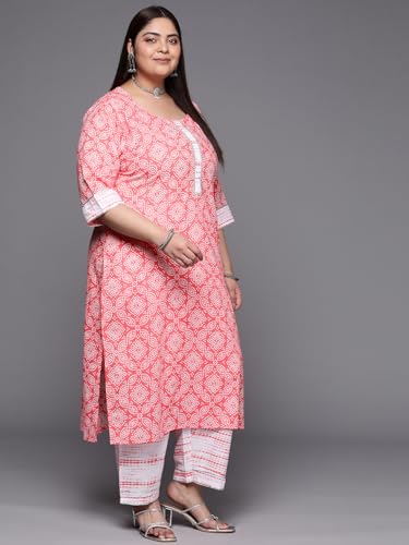 Plus Size Womens Printed Cotton Straight Kurta With Trousers and Dupatta - Authentic Plus Clothing | UrbanThreads - Image 3