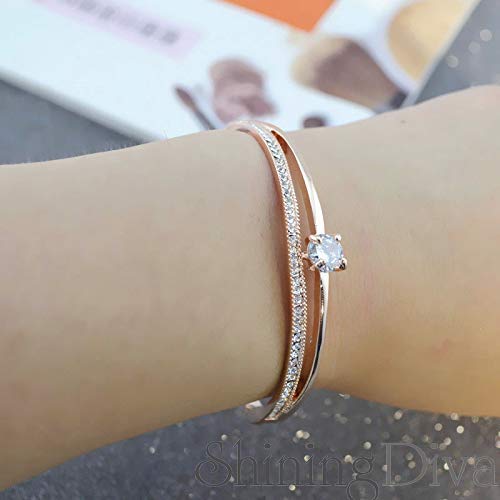 Shining Diva 18k Rose Gold Plated Crystal Bangle Bracelet Women - Image 5