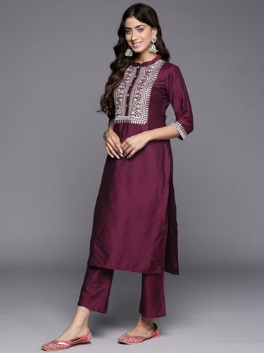 Gerua Silk Blend Kurta Set | Yoke Design, Trousers & Dupatta - UrbanThreads - Image 3
