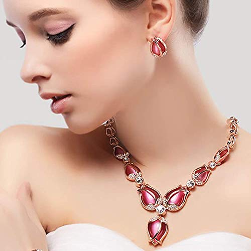 Shining Diva Rose Gold Tulip Design Earrings Necklace Set - Image 5