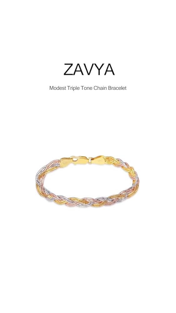 ZAVYA 925 Sterling Silver Triple Tone Chain Bracelet - Image 3