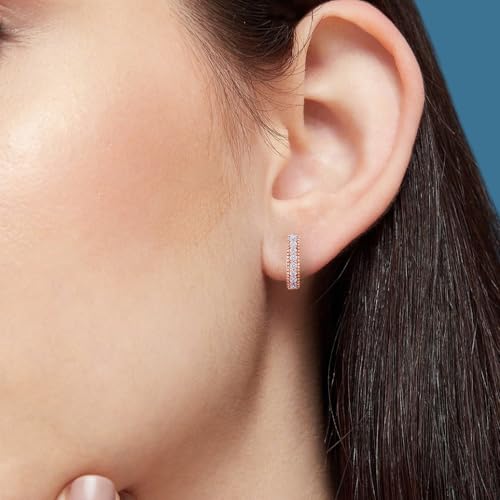 ZAVYA 925 Sterling Silver Cubic Zirconia Circular Rose Gold Plating Hoop Earrings | Gift for Women a - Authentic ZAVYA Accessories | UrbanThreads - Image 4