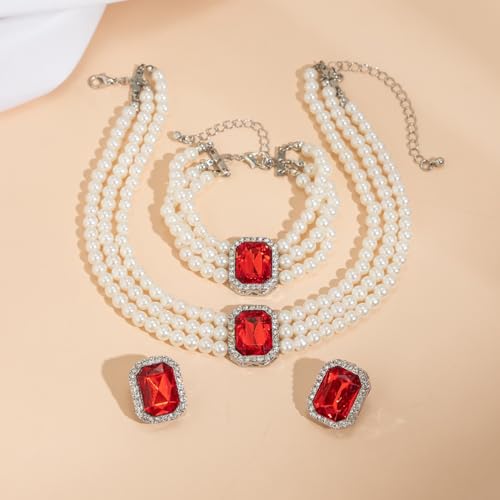 UrbanThreads Crystal Pearl Jewellery Set Necklace Earrings Bracelet - Image 4