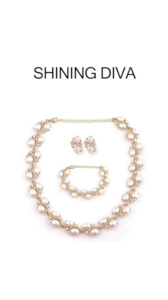 Shining Diva Pearl Bracelet Earrings Necklace Set - Image 3