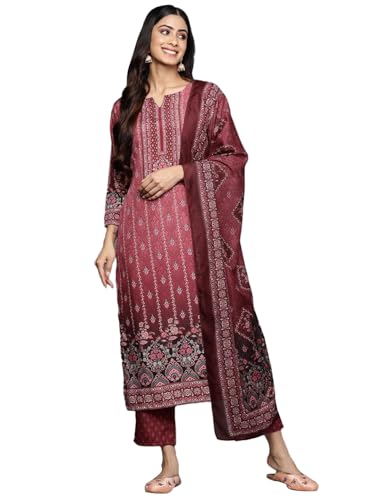Libas Womens Printed Crepe Straight Kurta Trouser with Dupatta Set - Authentic Libas Clothing | UrbanThreads - Image 2
