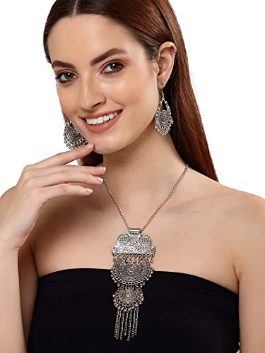 Shining Diva Traditional Oxidised Silver Necklace Set for Women - Image 5