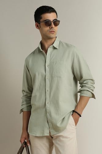 Peter England Men Cotton Blend Slim Fit Solid Shirt - Image 3