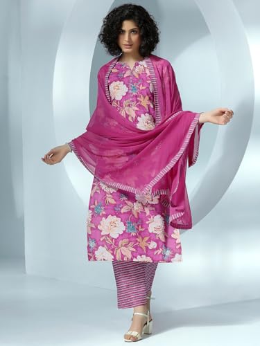 Libas Pink Floral Cotton Kurta Palazzo Set | UrbanThreads.in - Image 3