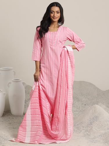 Woven Cotton Kurta Set with Trousers & Dupatta - Libas | UrbanThreads - Image 4