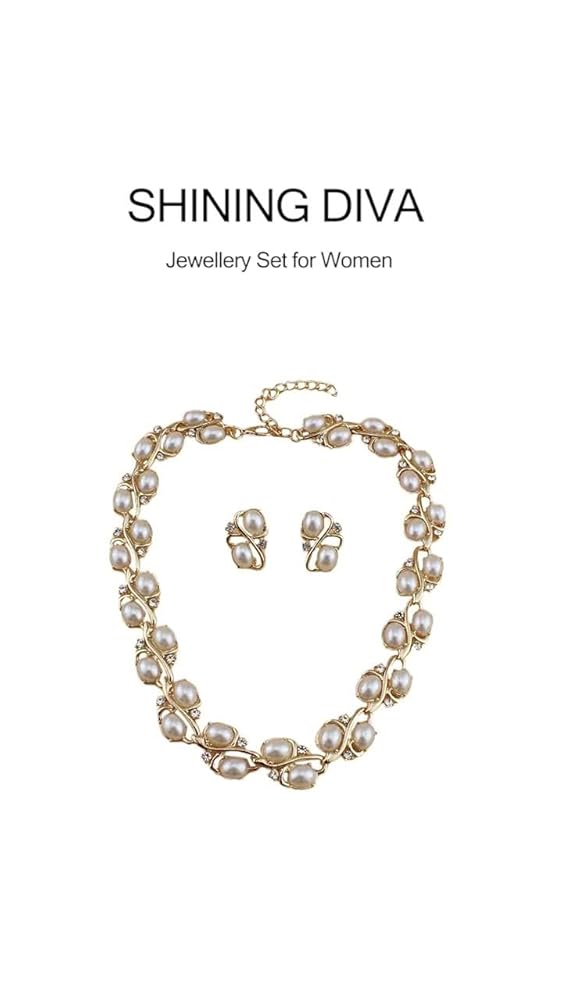 Shining Diva Pearl Choker Necklace Set Gold Plated - Image 3