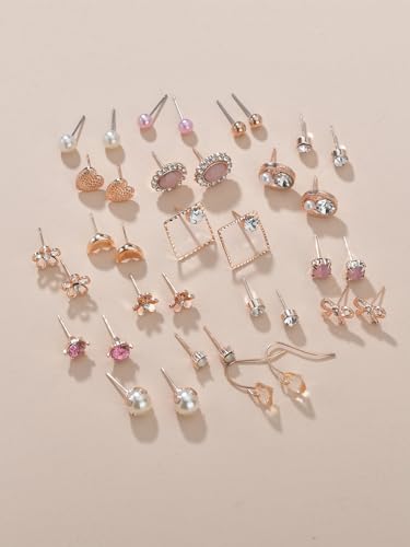 Shining Diva 30 Pairs 18k Rose Gold Earrings for Women and Girls - Image 5