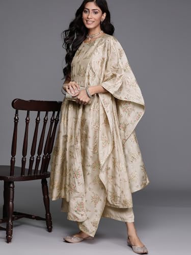Libas Womens Printed Silk Blend A-Line Kurta With Palazzos and Dupatta - Authentic Libas Clothing | UrbanThreads - Image 5