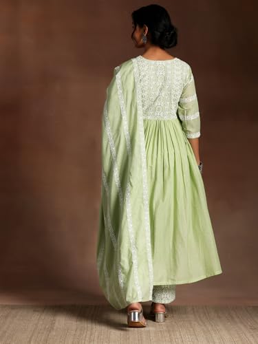Libas Womens Embroidered Cotton A-Line Kurta With Palazzos and Dupatta - Authentic Libas Clothing | UrbanThreads - Image 5
