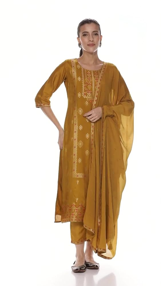 Libas Womens Embellished Silk Blend Straight Kurta With Trousers and Dupatta - Authentic Libas Clothing | UrbanThreads - Image 3