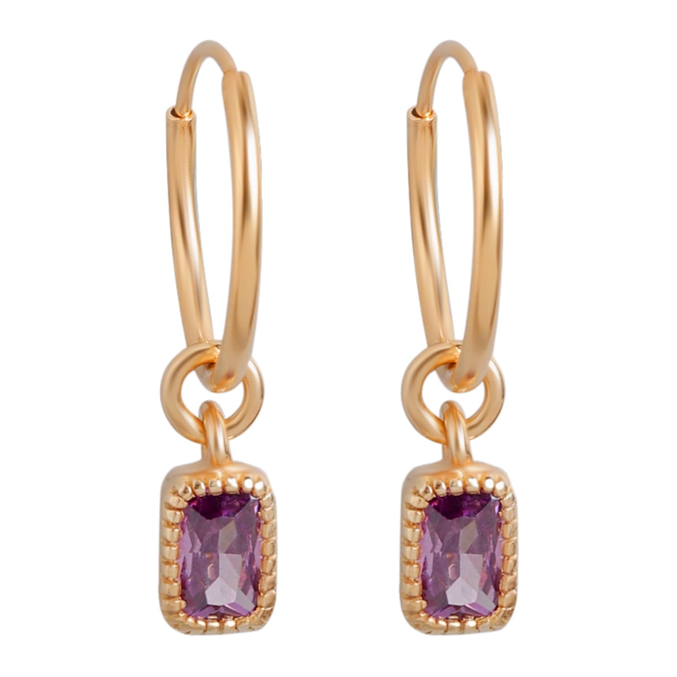 ZAVYA 925 Sterling Silver Purple Lavender Coloured Designer Rectangular Drop Rose Gold Plated Bali H - Authentic ZAVYA Fashion | UrbanThreads