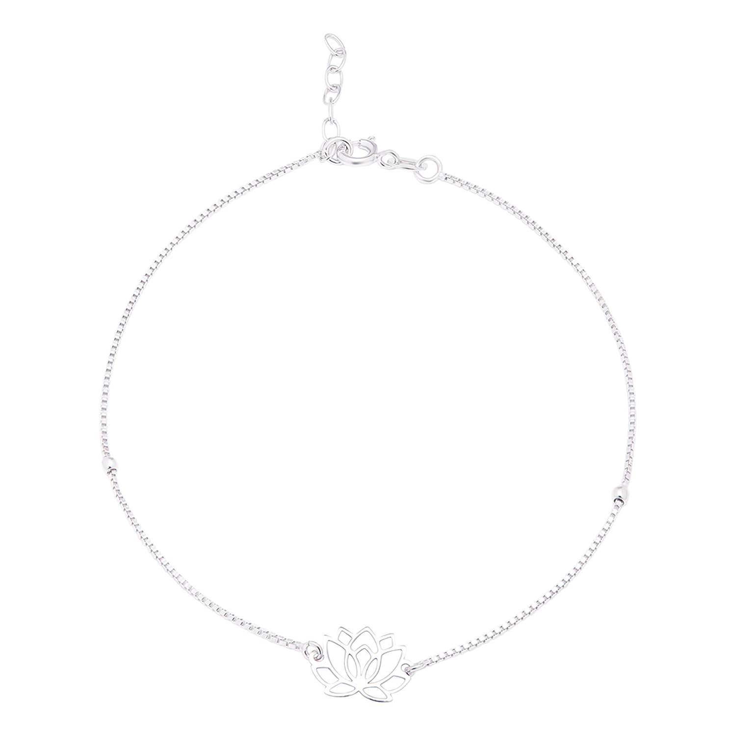 ZAVYA 925 Sterling Silver Lotus Floral Adjustable Anklet