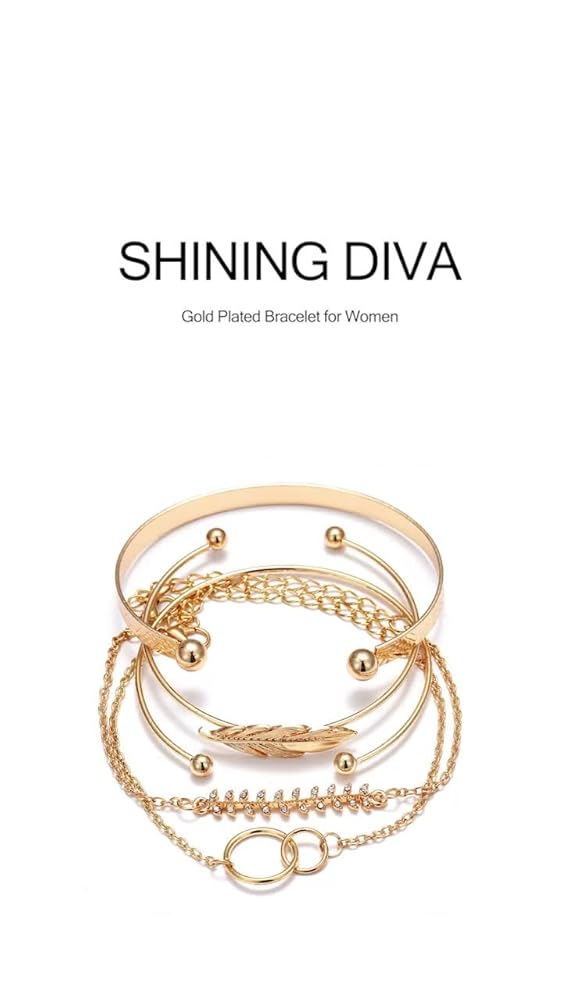 Shining Diva Set of 5 Multilayer Crystal Bangles Gold Plated Women - Image 3