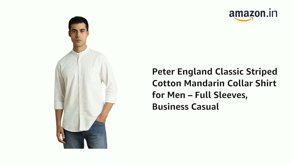 Peter England Classic Striped Cotton Mandarin Collar Shirt Men - Image 3