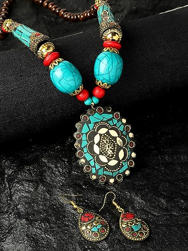 Shining Diva Traditional Tibetan Pendant Necklace Set for Women - Image 4