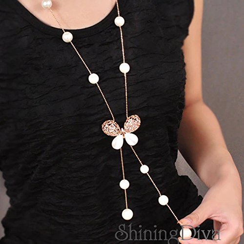 Shining Diva Long Chain Crystal Butterfly Pendant Necklace - Image 5