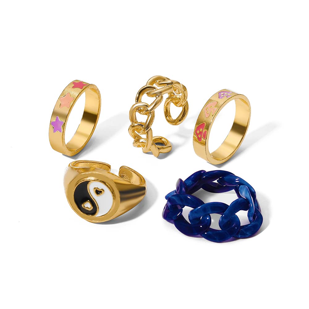 Shining Diva Colorful Chunky Y2K Aesthetic Rings for Girls
