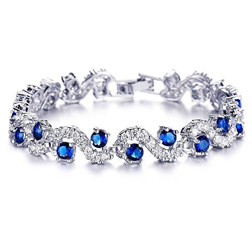 Shining Diva Royal Blue Crystal CZ Silver Plated Bracelet - Image 2