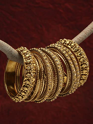 Shining Diva Antique Gold Plated Set of 26 Bangles for Women - Image 5