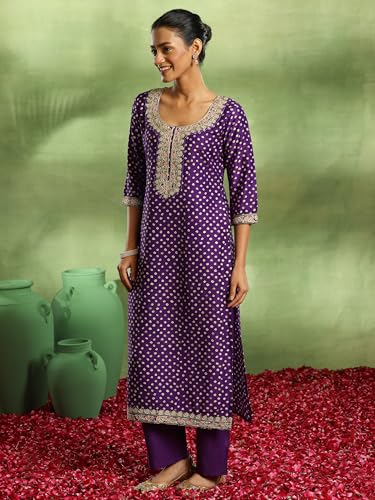 Libas Womens Printed Silk Blend Straight Kurta With Trousers and Dupatta - Authentic Libas Clothing | UrbanThreads - Image 5