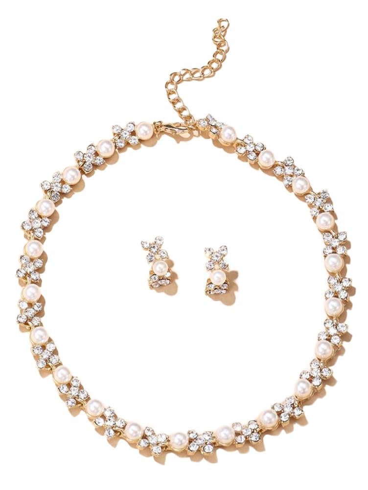 Shining Diva Pearl Choker Necklace Set for Women