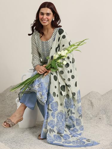 Libas Womens Printed Linen Straight Kurta With Palazzos and Dupatta - Authentic Libas Clothing | UrbanThreads - Image 3
