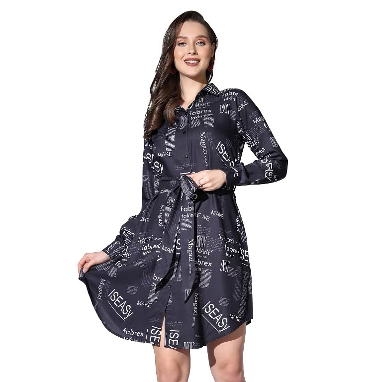 Leriya Fashion Western Dress for Women | Rayon Paper Printed Dresses with Belt | Collared Neck on Bu - Authentic Leriya Clothing | UrbanThreads