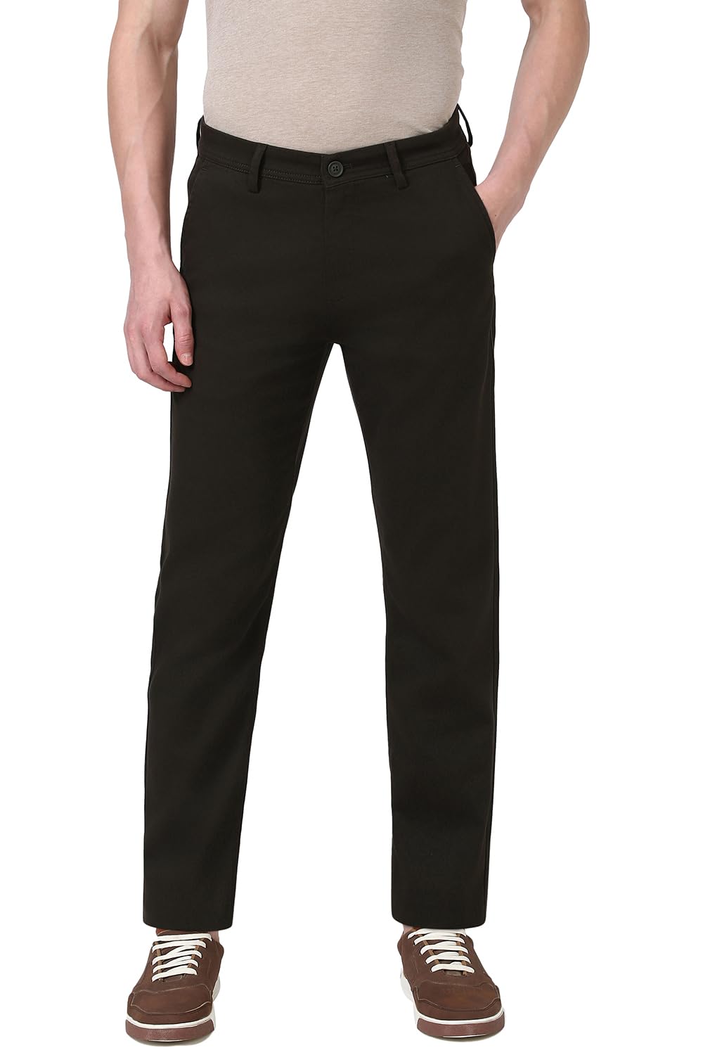 Peter England Men's Mid Rise Slim Casual Pants