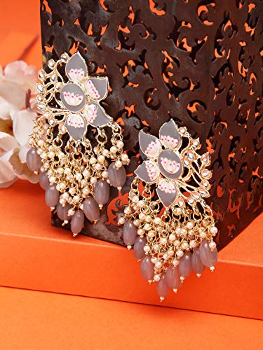 Shining Diva Pearl Drops Gold Plated Earrings for Women - Image 4