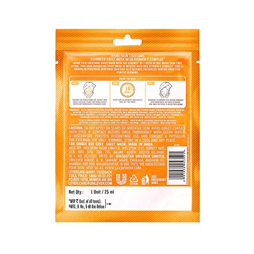 Lakme Skin Solutions Revitalizing Sheet Mask Vitamin C 25ml - Image 4