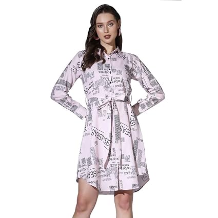 Leriya Fashion Western Dress for Women | Rayon Paper Printed Dresses with Belt | Collared Neck on Bu - Authentic Leriya Clothing | UrbanThreads