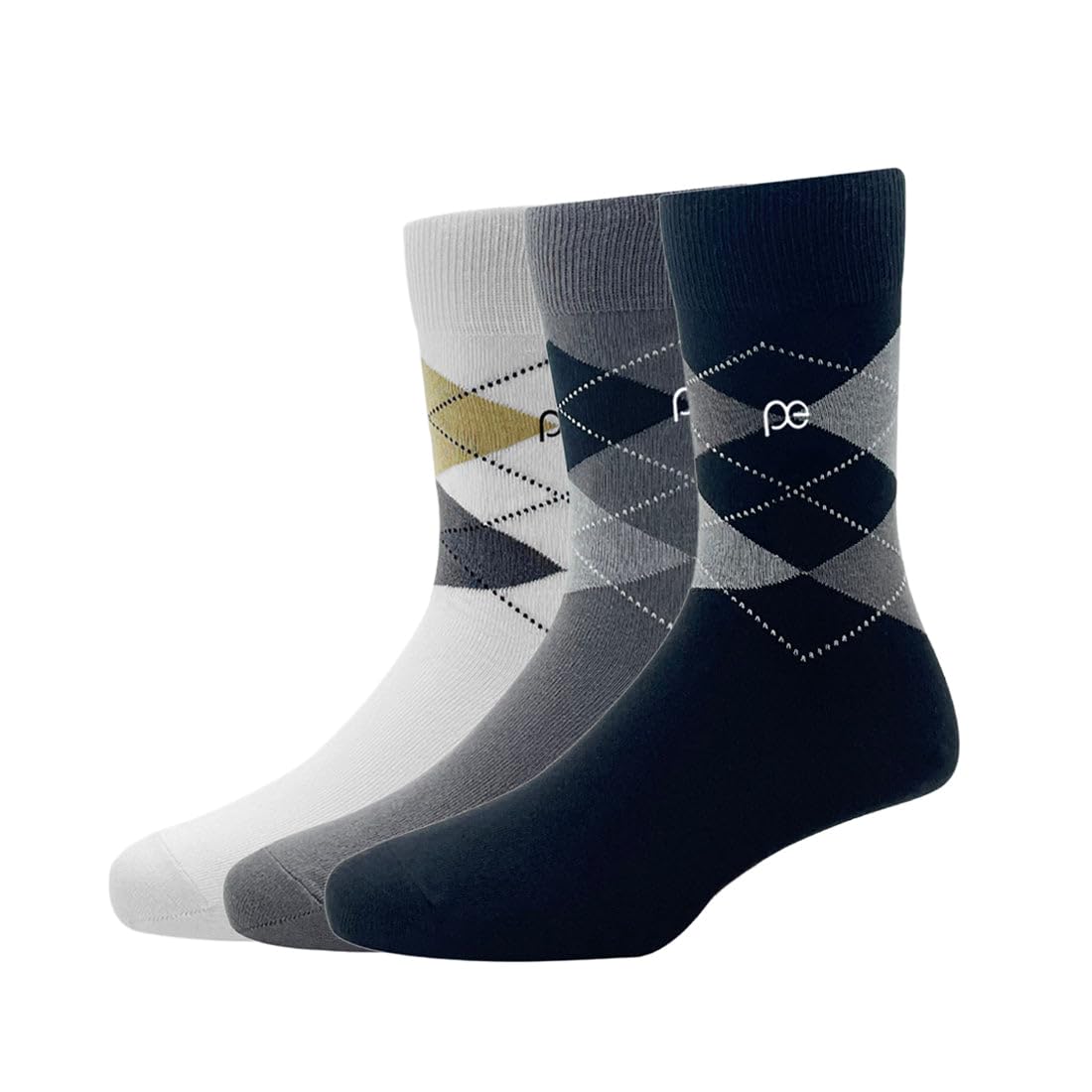 Peter England Men's Full Length Cotton Socks Pack of 3 Black White Grey