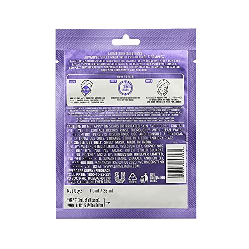 Lakme Solutions Anti-Aging Sheet Mask Pro Retinol C Complex 25ml - Image 4