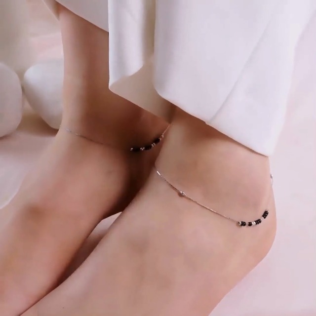 ZAVYA 925 Sterling Silver Rhodium Plated Beads Anklet - Image 3