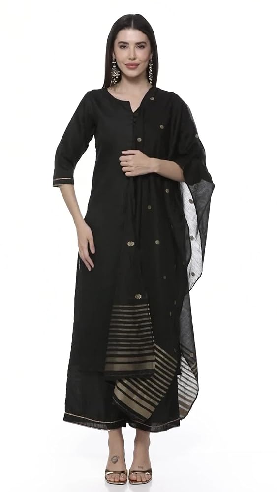 Libas Womens Solid Cotton Straight Kurta With Palazzos and Dupatta - Authentic Libas Clothing | UrbanThreads - Image 3