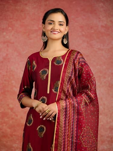 Red Printed Silk Blend Kurta Palazzo Suit Set | UrbanThreads - Image 5