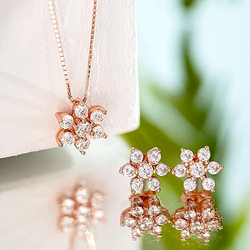 ZAVYA 925 Sterling Silver Enigmatic Floral Rose Gold Plated Jewelry Set | Gift for Women and Girls | - Authentic ZAVYA Accessories | UrbanThreads - Image 3