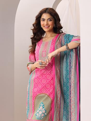 Libas Womens Printed Cotton Straight Kurta With Trousers and Dupatta - Authentic Libas Clothing | UrbanThreads - Image 4