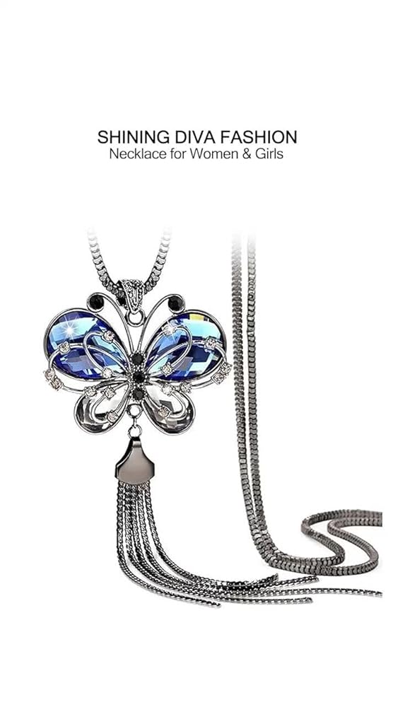Shining Diva Butterfly Pendant for Girls with Long Chain - Image 3